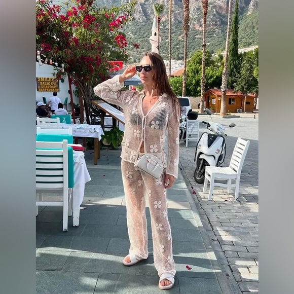 🦋 Bloggers Favorite 🦋 NWT Zara Floral Crochet Top & Pants Set Size L - Picture 10 of 16